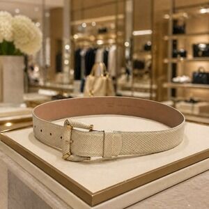 EMMANUEL 100% Genuine Reptile Leather Ladies Ivory Belt Gold Tone‎ Buckle SP